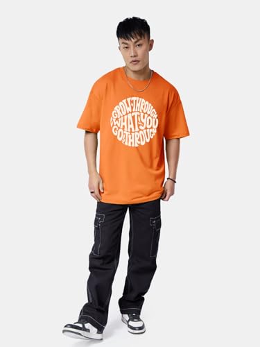 Image of Veirdo Pure Cotton Half Sleeve Round Neck Oversize Loose Fit Swan White T-Shirt for Men (OS 100 MKDPSTF SW)