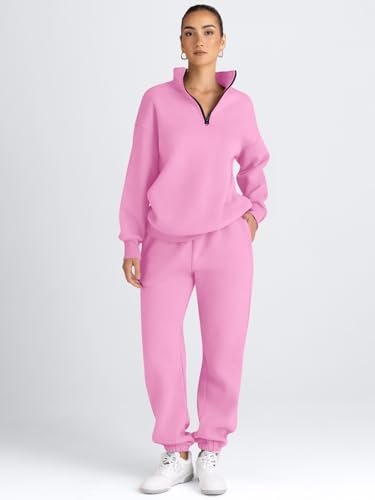 Image of AUTOMET Women's Sweatsuits 2 Piece Outfits Lounge Sets | Cozy Airport Outfits,Casual Sweat Sets for Fall and Winter,Half Zip Pullover and Baggy Sweatpants with Pockets
