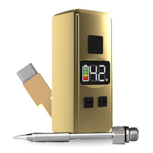 Mini Rechargeable Soldering Iron Pen, with Built-In USB C Battery Cable, Adjustable Voltage 1.5v-4.2v, LED Display, Removable Thread Burner Tip (Gold)