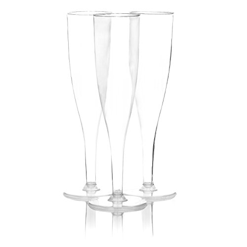 Party Essentials Hard One Piece 5-Ounce Disposable Plastic Champagne FlutesWine GlassesParty Cups 4-Count Clear