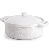 FUN ELEMENTS Casserole Dish, 2 Quart Lace Emboss Casserole Dish with Lid, Oven to Table Ceramic R...