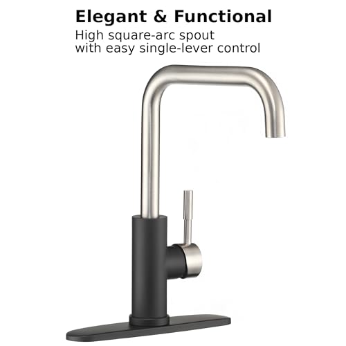 Image of Dura Faucet DF-MK533LK-MBSN RV Kitchen Faucet (Matte Black, Satin Nickel) | RV squared-arc single-handle kitchen faucet for campers and trailers. Matte Black and Satin Nickel finish.