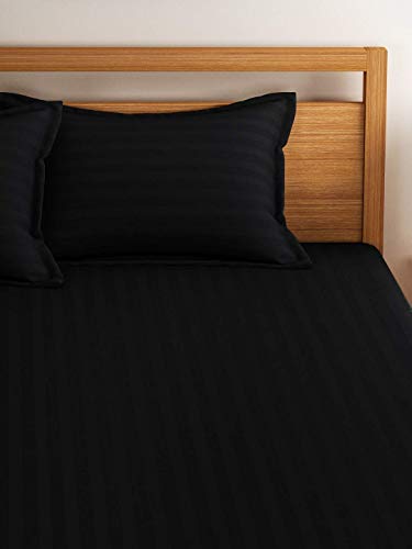 Image of Combo Pack of 2 Elastic Fitted Bedsheet 1 for Double Bed and 1 for Single Bed of Same Print 200TC(Plain Black)