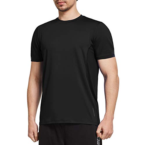 Ogeenier Men's Quick Dry Short Sleeve Athletic T-Shirt Mesh Running Workout Shirts,Black,XXL