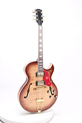 Guitarra eléctrica de cuerpo hueco completo con 6 cuerdas, puente de cordal, diestro, guitarra diapasón de palisandro, para principiantes incluye bolsa