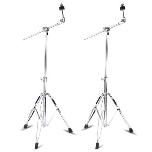 Millsten 2 Pack Boom Cymbal Stand Adjustable Cymbal Stand for Crash Ride Splash Cymbals Stable Double-Braced Tripod Legs with Rubber Feet Drum Hardware for Drum Set