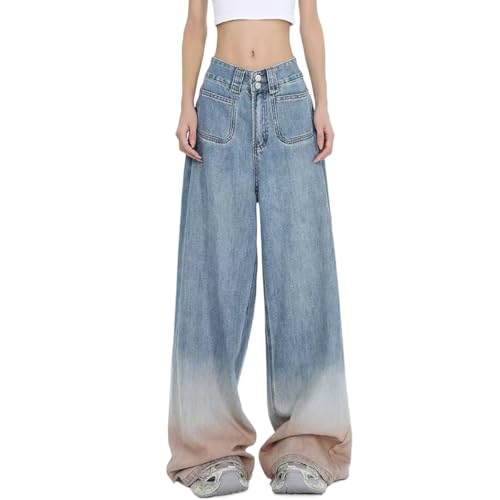 Girl Heart Retro American Pink Gradient Street Jeans, Personalized Spicy Girl Street Loose Gothic Hip Hop