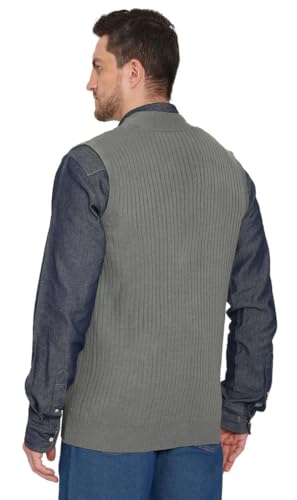 Men's Sweater Vest-Rib Knit Sleeveless Cardigan Front Buttons & Pockets,Relaxed Fit-Ideal Knit Vest for Casual & Formal Wear2