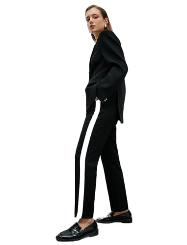 Koton Striped Pocket Detail High Rise Cigarette Trousers Calzoncillos, Black(999), 44 De Las Mujeres