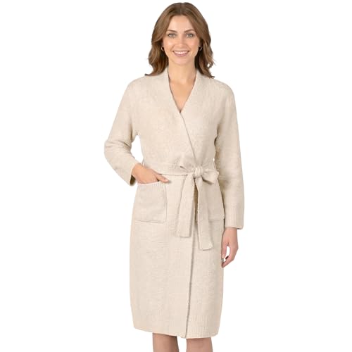 Image of PAVILIA Premium Plush Robe for Women, Soft Cozy Fuzzy Bathrobe with Pockets, Warm Mid-Length Lounge Robe with Tie Belt