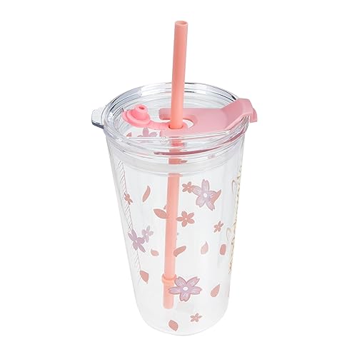 HIAKDOFT 透明刻付きガラスカップ 蓋付きストロー付 飲み物保存用 耐久性素材使用 家 オフィス カフェ向け飲料容器