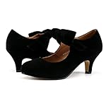 LIURUIJIA Women's Bow Heels Mary Jane Kitten Heel Pumps Round Toe Low Heels Ankle Strap Wedding Evening Party Dress Shoes - Image 4