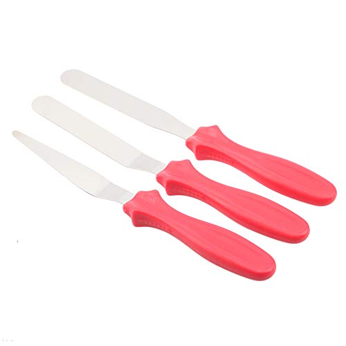 Stainless Steel Cake Spatulas Set, 4 inches Straight and Offset Butter Cake Cream Icing Spatula (Red)