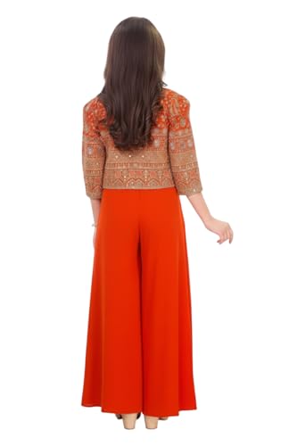 Image of White Button Girls Lemon Yellow Indo Western Set | Floral Print & Sequin Work Haldi Special