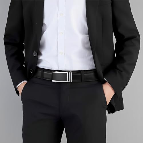 Image of Lingli Men's Belt,Ratchet Dress Belt with Automatic Buckle Brown /Black-Trim to Fit-35mm wide
