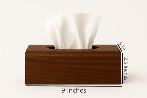 Image of Wooden Tissue Box| Rosewood Napkin Box| Tissue Holder Organizer for Table, Home, Office, Car| Rectangular Facial Paper Cloth Storage Case| Dispenser (Rosewood Edgy, 9X5 Inches)