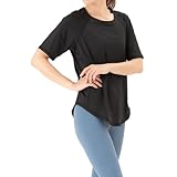 [necker] ヨガウェア レディース トップス 半袖 Tシャツ スポーツウェア 伸縮 ストレッチ 速乾 吸汗 ホットヨガ (M, ブラック)