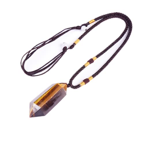 AITELEI Colgantes de Cristal curativo de Ojo de Tigre Natural, Collar con Colgante de Piedras Preciosas de Doble Punta, joyería de Chakras para Hombres y Mujeres