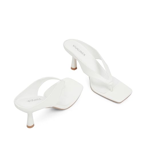 Women Sandals White Kitten Flip Flop Heels for Women Strappy Thong Heel Small Low Short Sandals Stiletto Slip on Heeled Slingback Sexy Comfortable Square Open Toe Sandals Size 83