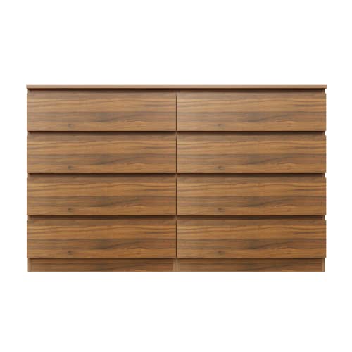 Image of VIKI Dresser with 8 Drawers, Chest of 8 Drawers,Clothes Storage, Organizer Unit for Bedroom, Hallway, Entryway,Easy Pull Drawers, Width 160cms, Brussel Walnut Colour | 1 Year Warranty | Free Assembly