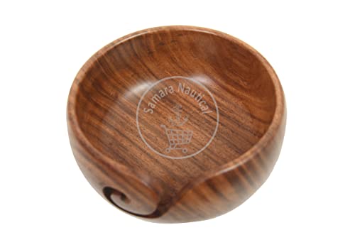 Samara Nautical Premium Handmade Wooden Yarn Bowl - Large 6x3 Inch Wool Holder for Knitting & Crochet, Brown - Image 3