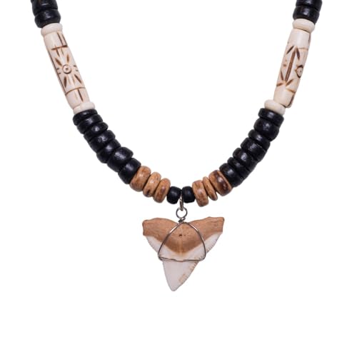 BlueRica Shark Tooth on Coconut and Shell Beads Necklace (20