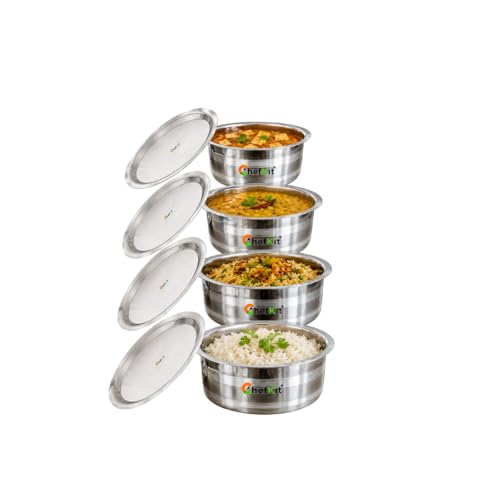 Image of Sumeet Stainless Steel Belly Shape 4 Pc Tope /Cookware /Pot Set with Lid Capcity - 0.5L,1L,1.5,2L
