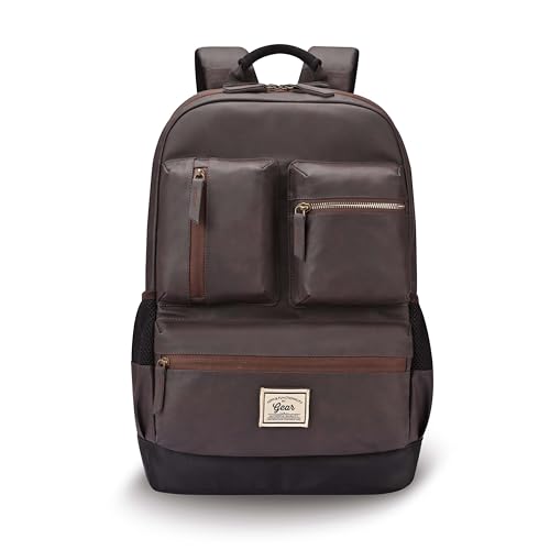 Gear Vintage Boxy 18"/26L Medium Faux Leather Water Resistant Laptop Backpack/Casual Bag/Daypack/Travel Backpack/College Backpack For Men/Women (Brown