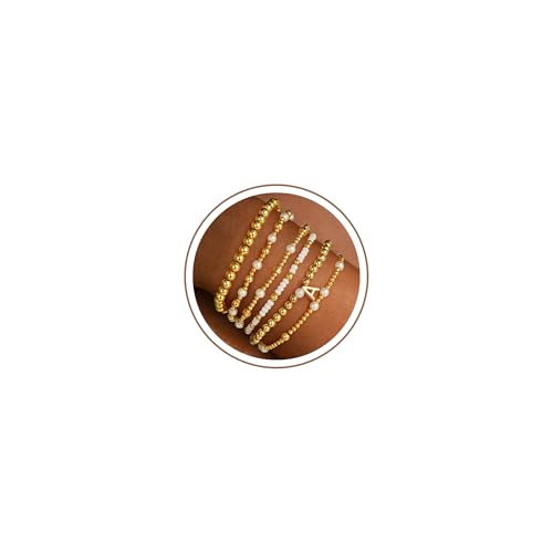 Image of Turandoss 18K Gold Plated Beaded Stretch Initial Bracelet for Women Gifts | Dainty 6PCS Initial A-Z Letter Beaded Stackable Bracelets Set, Waterproof 7 Inch Stretch Elastic, Jewelry Gifts for Women Her