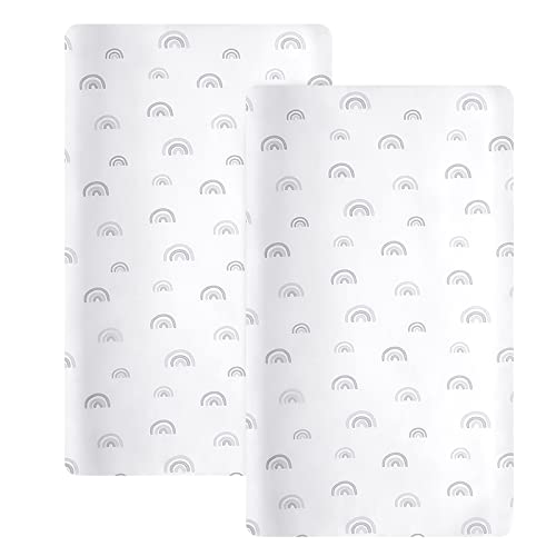 Image of Rainbow Changing Pad Cover 2 Pack Diaper Changing Table Pad Covers 32”x17”x5.5” for Standard Baby Changing Pads Universal Microfiber Soft Cradle Sheets for Baby Boys Girls, Gray Rainbow
