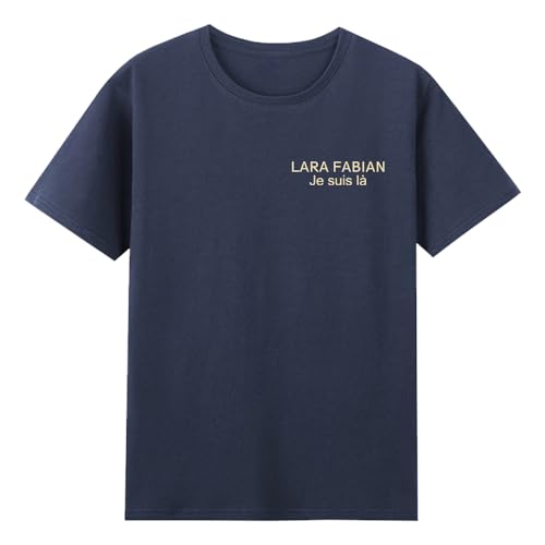 Photo de Lara Fabian T-shirt à col rond à manches courtes en coton pour homme et femme, bleu marine, L
