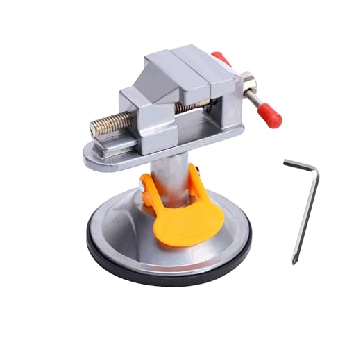 Mini Vise Clamp Small Table Top Bench Vise with 360 Swivel Suction Base for Jewelry Making Soldering Watch Repair and Crafts(3.54x2.95x2.95 in Silver)