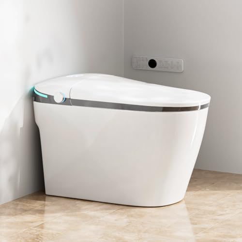 Winzo Smart Toilet con Bidé Integrado, Asiento Calefactable, Inodoro Inteligente sin Tanque con Rociador de Agua Caliente y Secador, Cierre Suave Automático, con Sensor de Pie, Pantalla LED, Gris