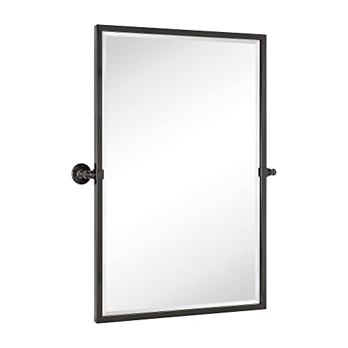 Image of TEHOME Oil Rubebd Bronze Metal Framed Pivot Rectangle Bathroom Mirror Tilting Beveled Vanity Mirrors for Wall, Overall 27.9 x 36 inches (Mirrror 24 x 36 inches)