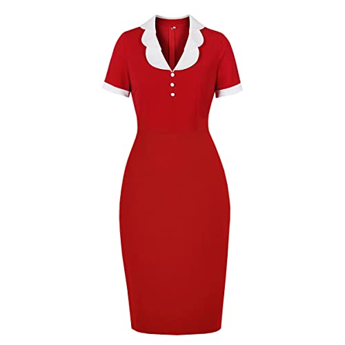 Wellwits Vestido de lápiz vintage con cuello de Navidad rojo para fiesta de trabajo, rosso, 14-16 Cover