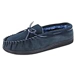 Cushion Walk Mens Real Suede Leather Moccasin Slippers Size 7-12 (Navy Navy, Numeric_8)