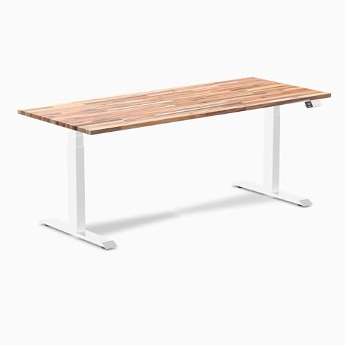 Image of Desky Electric Standing Desk, 72 x 30 inch Softwood Height Adjustable Sit Stand Desk, Dual Motor, Memory Presets, Ergonomic Workstation for Home Office - Acacia Wood Top