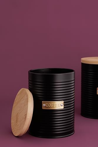 Foto von TYPHOON OTTO Kaffeedose luftdicht 1,4 L, Bambusdeckel und Silikondichtung, dekorativer Kaffeebohnen Behälter aus beschichtetem Stahl, Kaffee Aufbewahrungsdose für Kaffeebohnen, -pulver & Kaffeepads