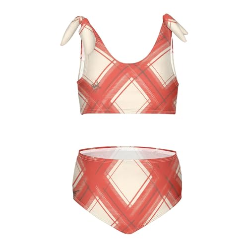 KLL Red Cream Buffalo Plaid Tartan Check Scotland Merry Christmas Girl Two Piece Bikini Set Beach Swimsuit Swimwear Cute