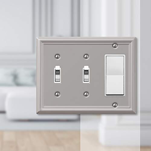 Image of Amerelle 149TTRBN Chelsea Steel Double Toggle /Single Rocker-GFCI Wallplate, Brushed Nickel