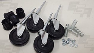 Ladder Replacement Complete Caster Kit, [for Round Tube]. Includes 4-Each: 3 Swivel Stem Casters, Silver Springs, Round Rubber Tips, Hex Stop Nuts and Washers