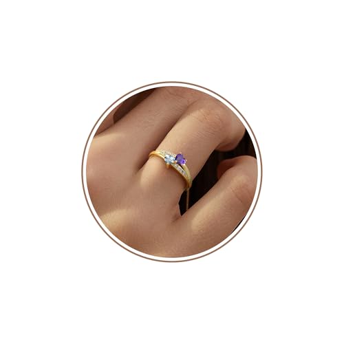 ANOBLEJRY Gold Rings for Women Non Tarnish Cz Engagement Rings Fashion Ring for Women Purple Aquamarine Ring March Popular Gifts for Women 2025 Febuary Birthstone