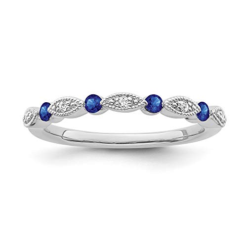 10K Gold and Silver Diamond and Blue Sapphire Stackable Band Ring (1/20 cttw, I-J Color, I2-I3 Clarity)