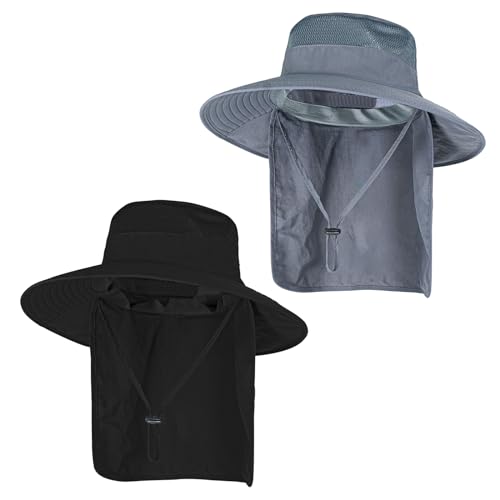 Image of Sun Hats for Men Women Fishing Hat UPF 50+ Breathable Wide Brim Bucket Hats Summer UV Protection Safari Hat with Neck Flap