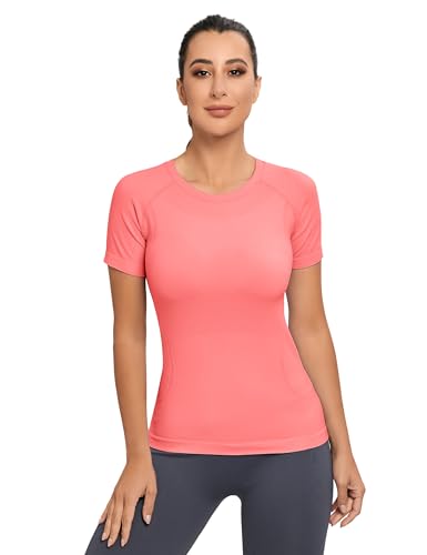 Image of MathCat Seamless Workout Tops for Women, Short Sleeve Compression Athletic Shirts Soft Yoga Gym Tops XS-XL