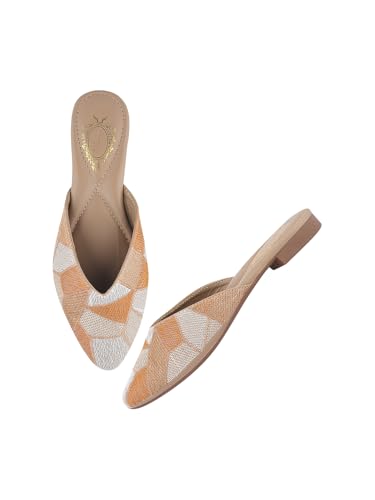 Image of Shoetopia Women's Ethnic Slip-On Mules Embroidered Flat Sandal with Low Heel - Stylish & Comfortable Casual Footwear
