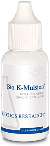 BIOTICS Research Bio K Mulsion Strong Bones, Heart Health, Blood Clotting Support, Liquid Vitamin K, K1 phytonadione, 500 mcg