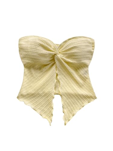 SOLY HUX Women's Tube Top Twist Split Hem Strapless Sleeveless Asymmetrical Going Out Crop Tops