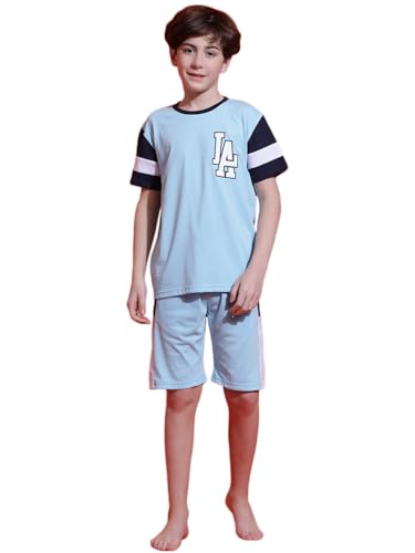 Image of Li'l Tomatoes Boys 100% Cotton Night Suit | Summer T-Shirt & Shorts Set | Soft & Breathable Sleepwear | 9-16 Years