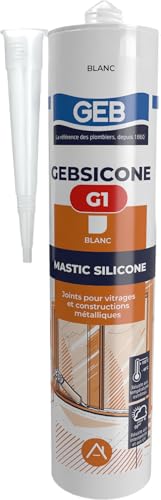 GEB Gebsicone G1 Mastic silicone pour vitrages et constructions métalliques. Excellent adhérence, résiste aux températures extrêmes et aux UV. 310ml -...
